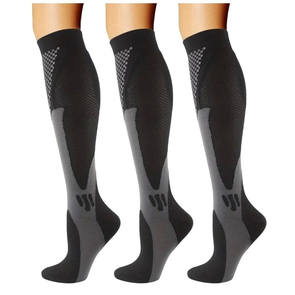 Unisex‎ 20-30 mmHg Compression Socks L/XL Knee High Medical Black Gray NEW